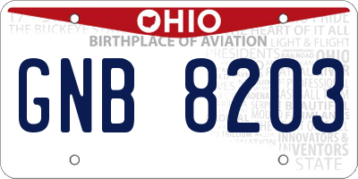 OH license plate GNB8203
