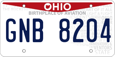 OH license plate GNB8204