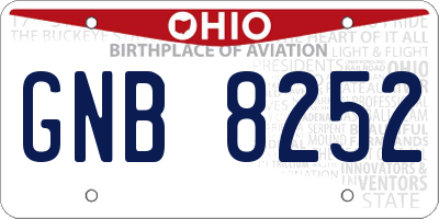 OH license plate GNB8252