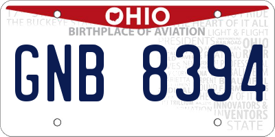 OH license plate GNB8394
