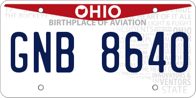 OH license plate GNB8640