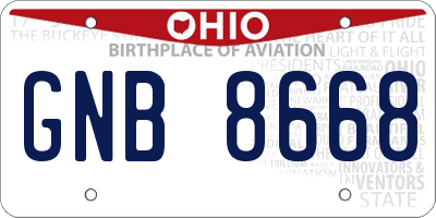 OH license plate GNB8668
