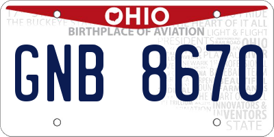 OH license plate GNB8670