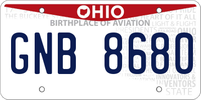 OH license plate GNB8680