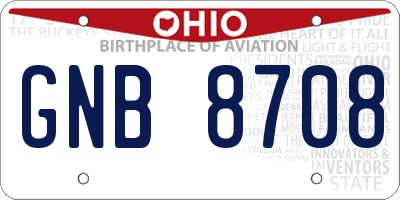 OH license plate GNB8708