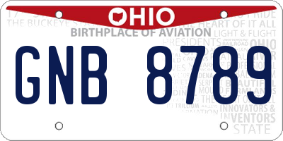 OH license plate GNB8789