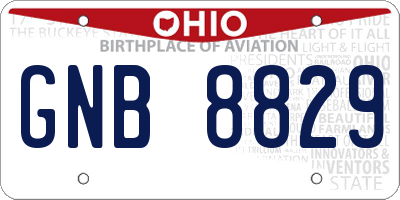 OH license plate GNB8829