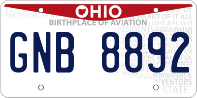 OH license plate GNB8892