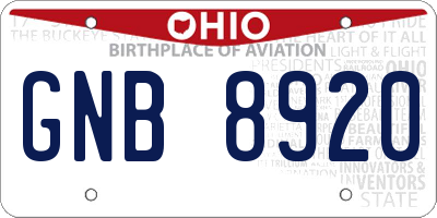 OH license plate GNB8920