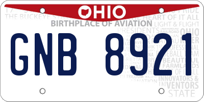 OH license plate GNB8921