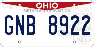 OH license plate GNB8922