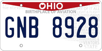 OH license plate GNB8928