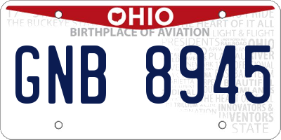 OH license plate GNB8945
