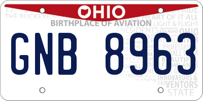 OH license plate GNB8963