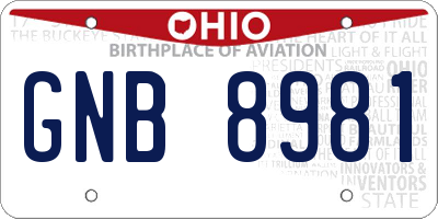 OH license plate GNB8981