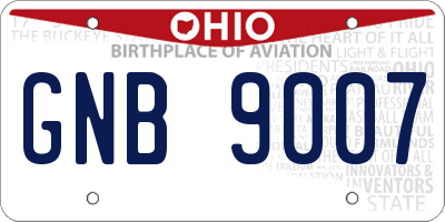 OH license plate GNB9007