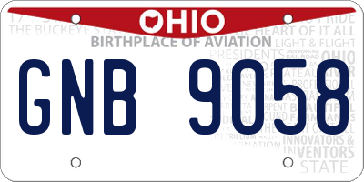 OH license plate GNB9058