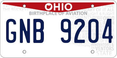 OH license plate GNB9204