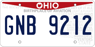 OH license plate GNB9212