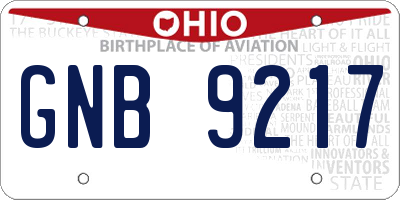 OH license plate GNB9217