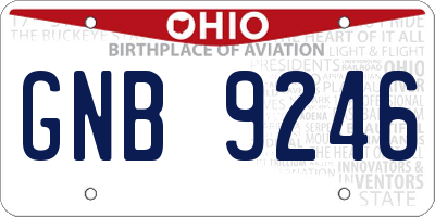 OH license plate GNB9246