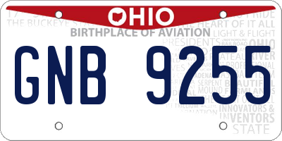 OH license plate GNB9255