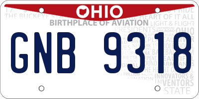 OH license plate GNB9318
