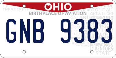 OH license plate GNB9383