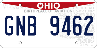OH license plate GNB9462