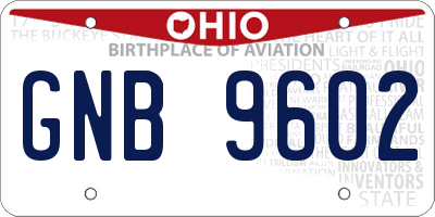 OH license plate GNB9602