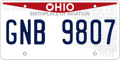 OH license plate GNB9807