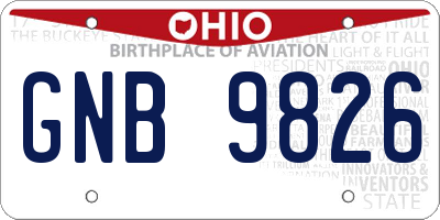 OH license plate GNB9826