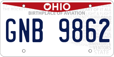 OH license plate GNB9862
