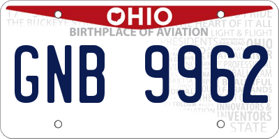 OH license plate GNB9962