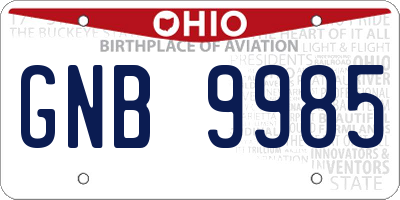 OH license plate GNB9985