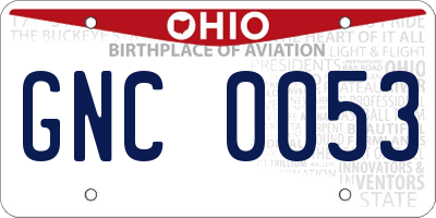 OH license plate GNC0053