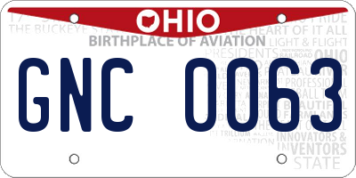 OH license plate GNC0063