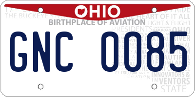 OH license plate GNC0085