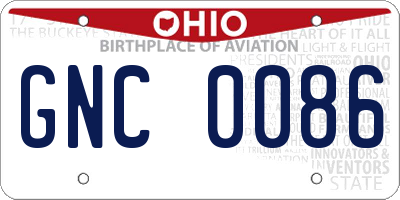 OH license plate GNC0086