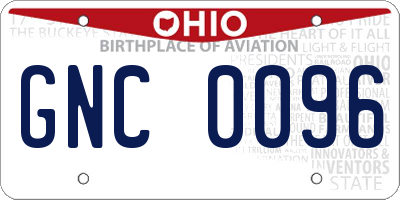 OH license plate GNC0096