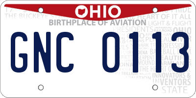 OH license plate GNC0113