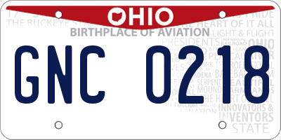 OH license plate GNC0218