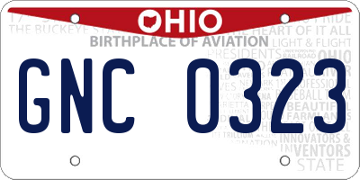 OH license plate GNC0323