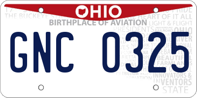 OH license plate GNC0325