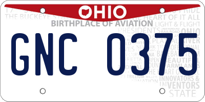 OH license plate GNC0375