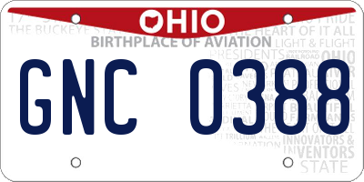 OH license plate GNC0388