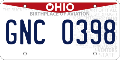 OH license plate GNC0398