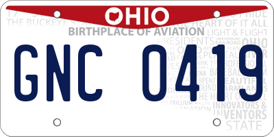 OH license plate GNC0419