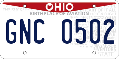 OH license plate GNC0502