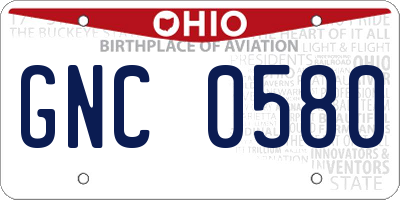 OH license plate GNC0580